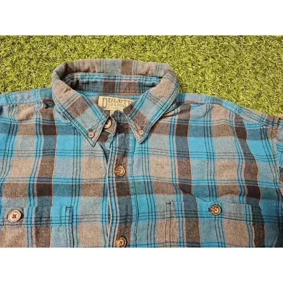 Duluth Trading Shirt Adult Large Blue Plaid Heavy Cotton - Picture 2 of 6